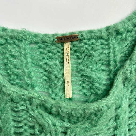 Free People Y2K Green Open Chunky Wool Mohair Blend Cable Knit Sweater Size M - Picture 14 of 16
